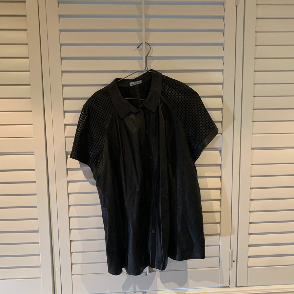 Black Lafayette 148 Short Sleeve Button Down